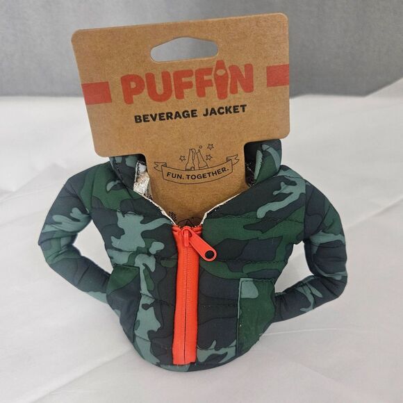 New Puffin Camo Beverage Jacket Coozy Novelty Hunter Gift - Picture 5 of 5